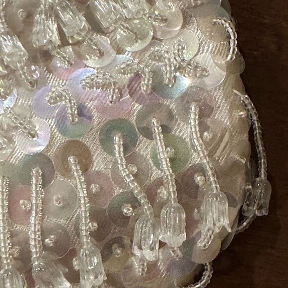 Vintage white purse, small beaded hand made, 80s vintage, wedding - Picture 8 of 16